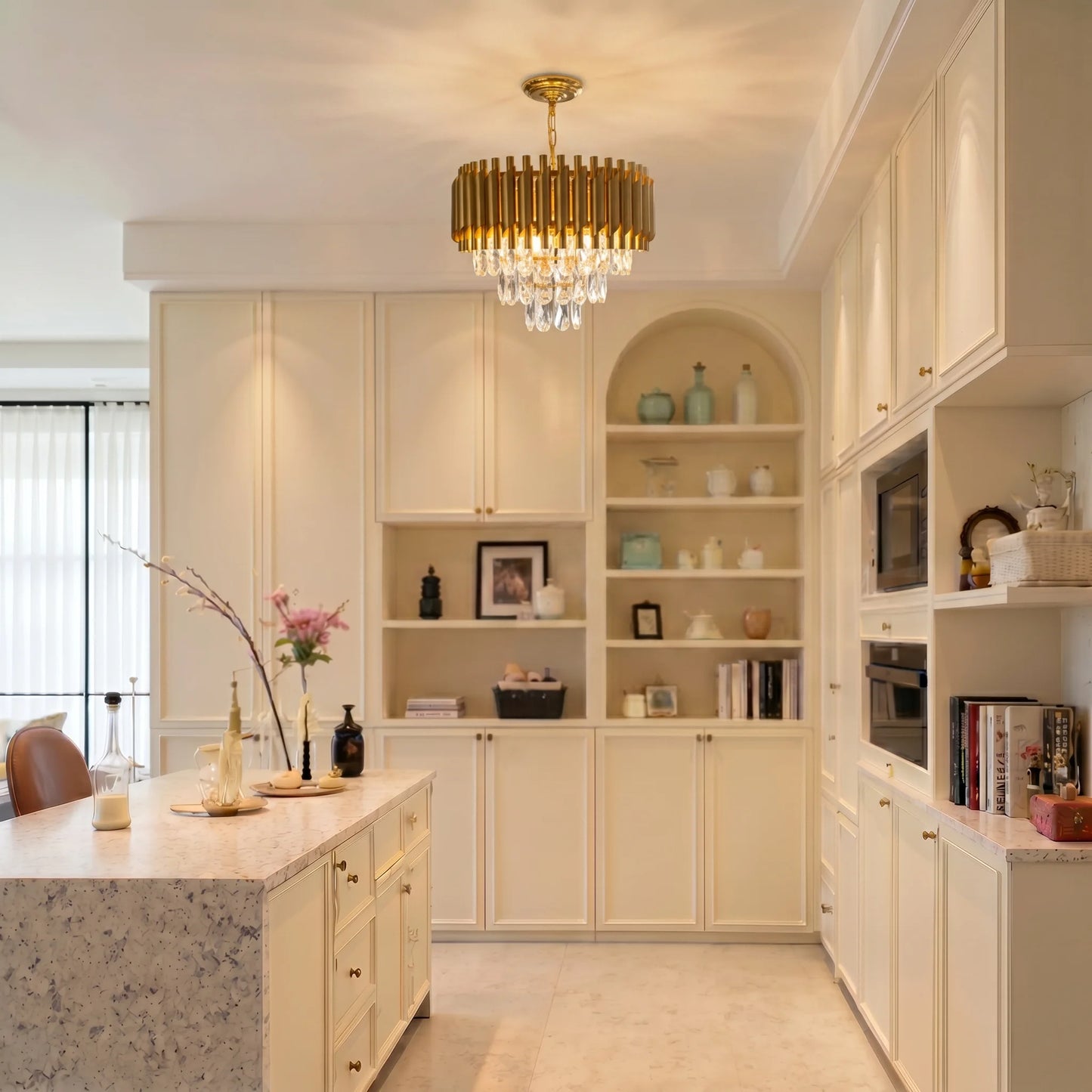 Modern Gold Crystal Chandelier, Luxury 3-Tier K9 Crystal Chandelier for Dining Room/Living Room/Kitchen Island/Bedroom