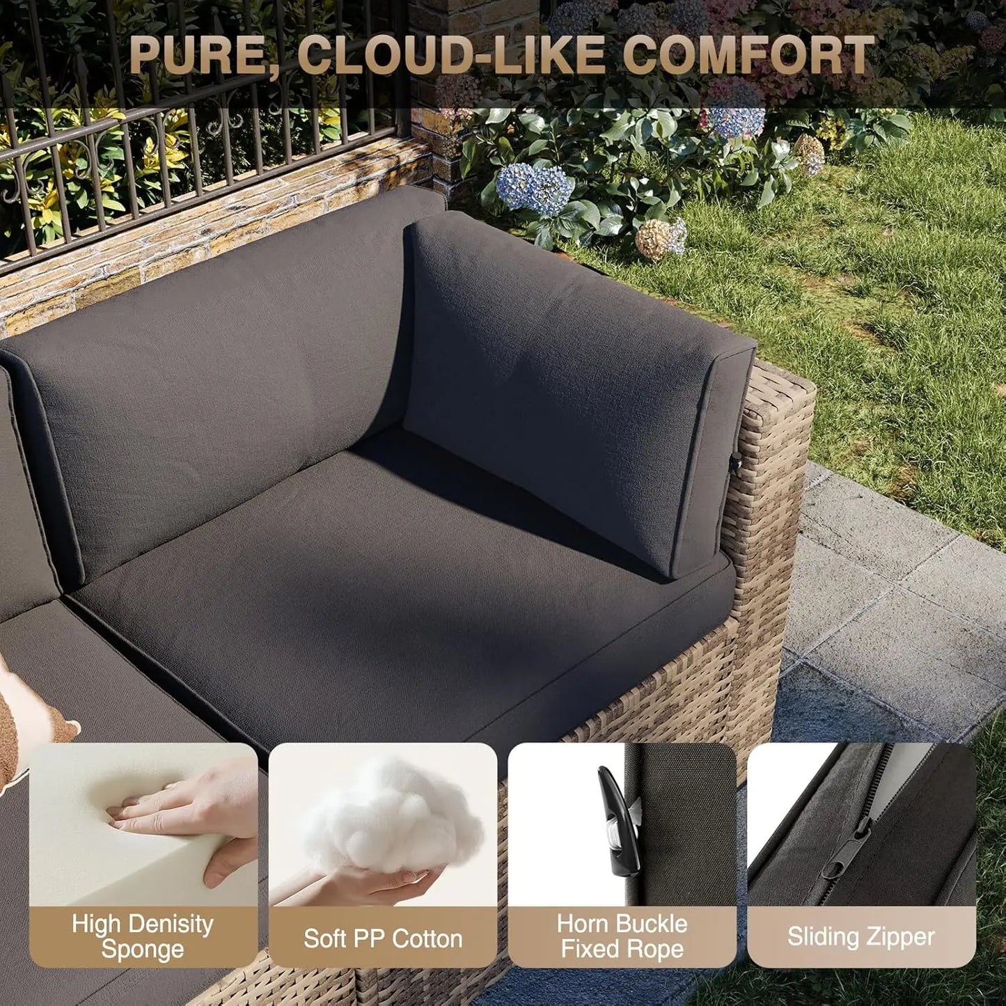 7-Piece Outdoor Patio Furniture Set Thick Cushion Wicker Sectional Sofa Backyard Poolside Garden, Custom