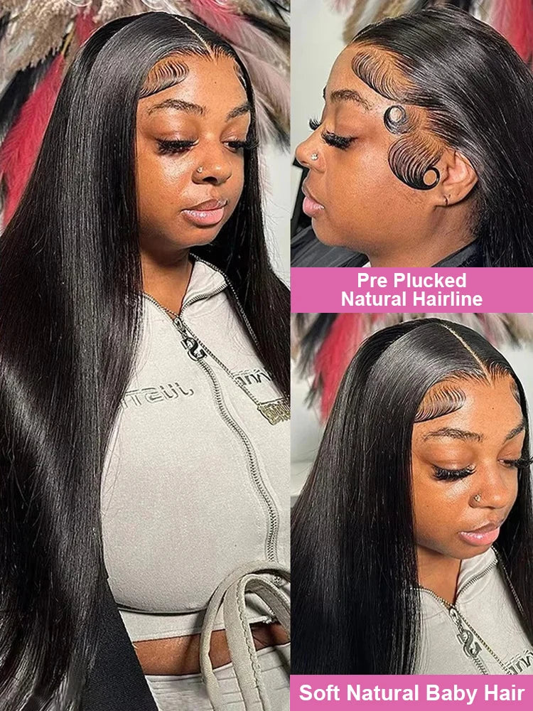 300% 30 36 40 Inch 13x6 HD Transparent Lace Frontal Wig Human Hair Straight Glueless Wig Human Hair Lace Front Wigs For Women